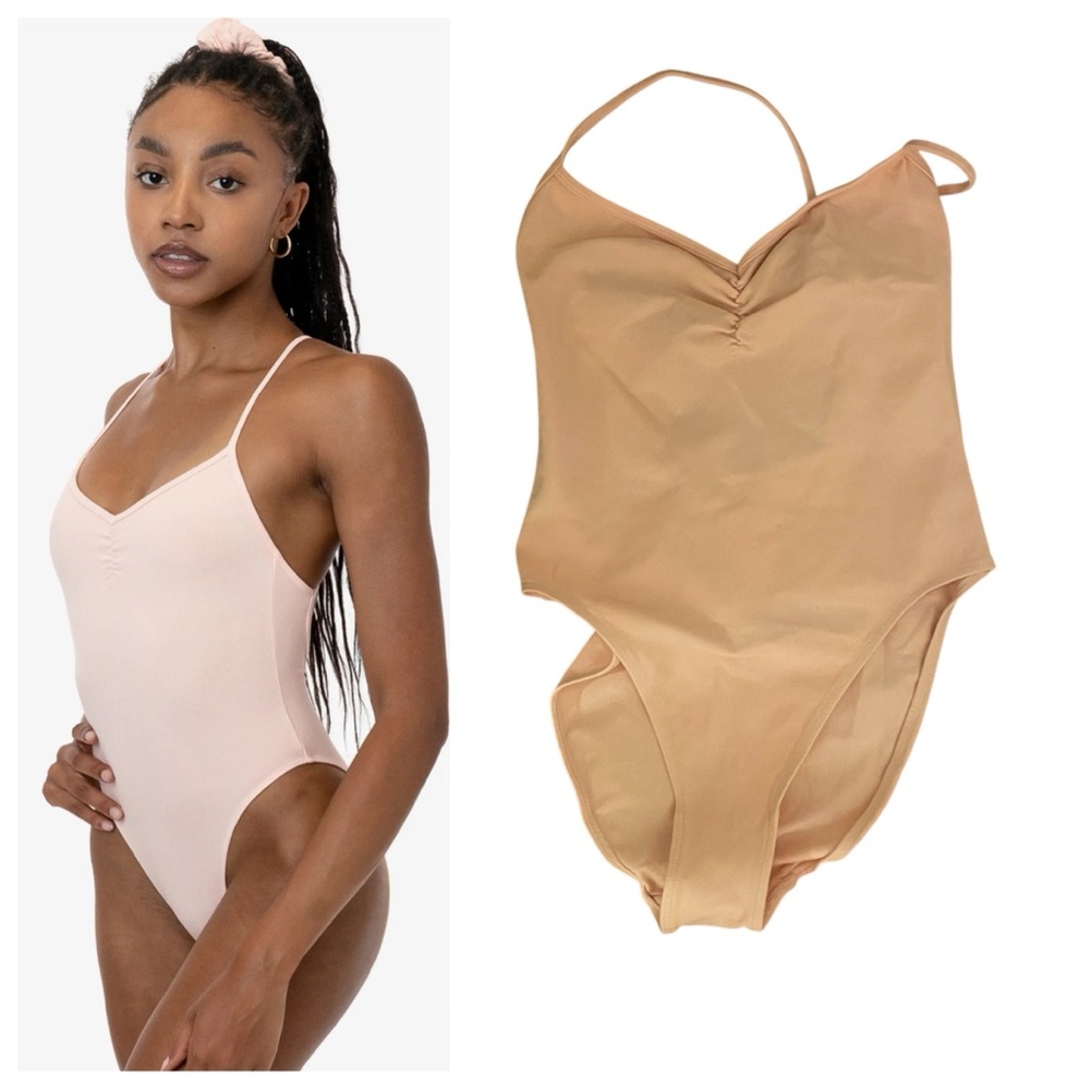 Los Angeles Apparel Pink Ruched Leotard Bodysuit Ballet Dance